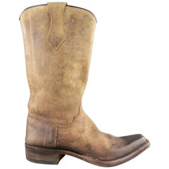 Hommes BESTETTI Taille 8 Taupe Cuir Déchiré Western Cowboy Boots