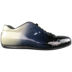 Men's PRADA Size 10 Navy & Grey Ombre Patent Leather Sneakers