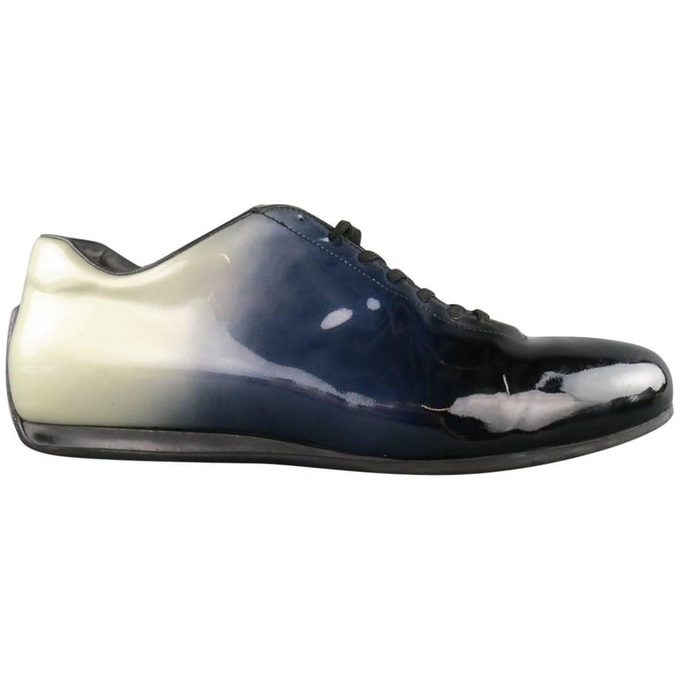 Oefening Ongunstig Stationair Men''s PRADA Size 10 Navy and Grey Ombre Patent Leather Trainers at 1stDibs