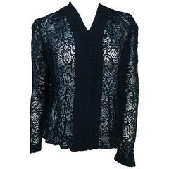 40s Black Lace Blouse 7