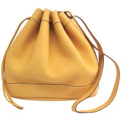 Hermes Vintage Mustard Yellow Leather Bucket Drawstring Carryall Shoulder Bag