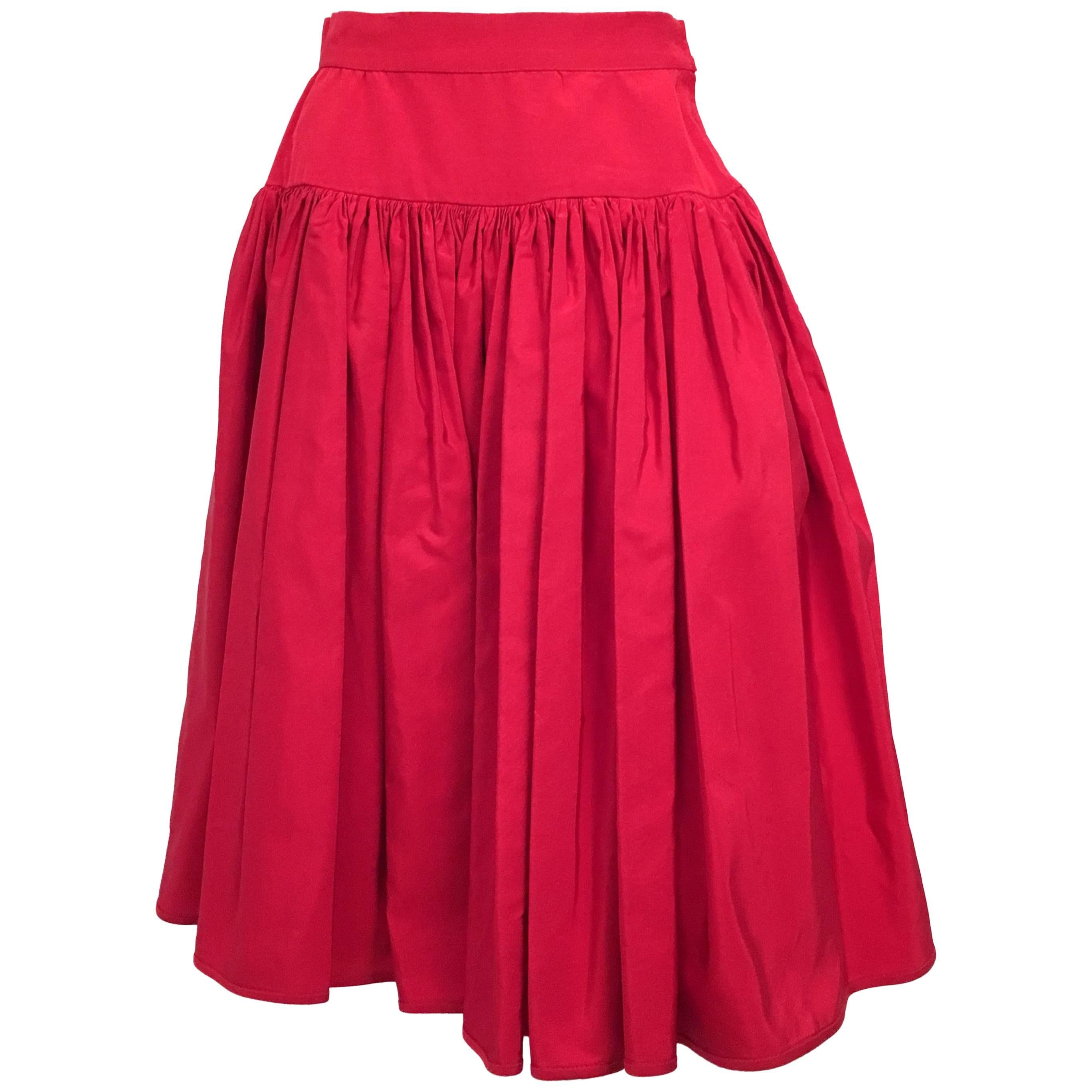 80s Valentino Night Red Ruffled Skirt