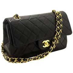 CHANEL 2.55 Double Flap 9" Chain Shoulder Bag Black Quilted Lamb 9