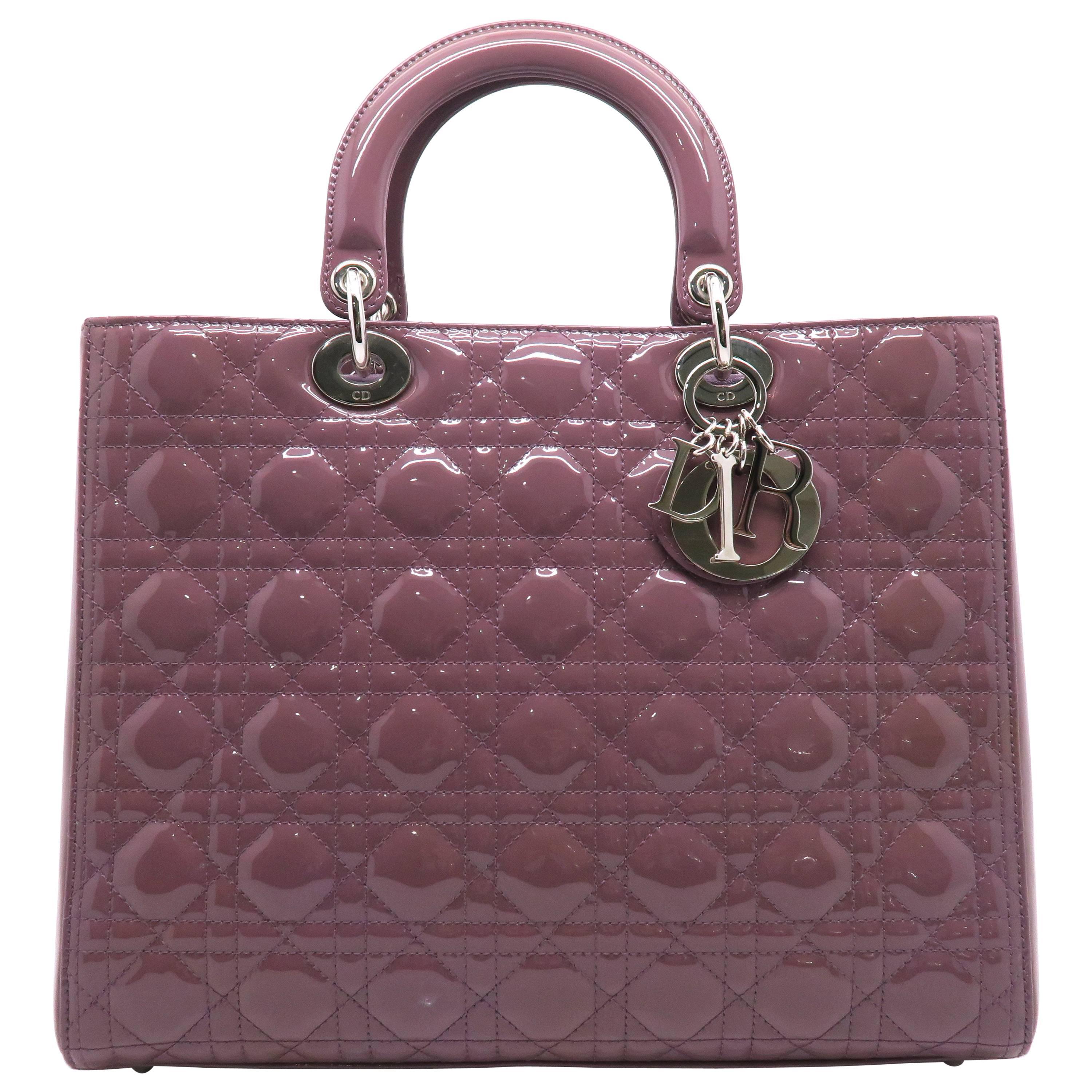 Christian Dior Lady Dior Pale Purple Quilted Patent Leather Satchel