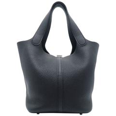 Hermes Picotin MM Black / Noir Clemence Leather Bucket Bag