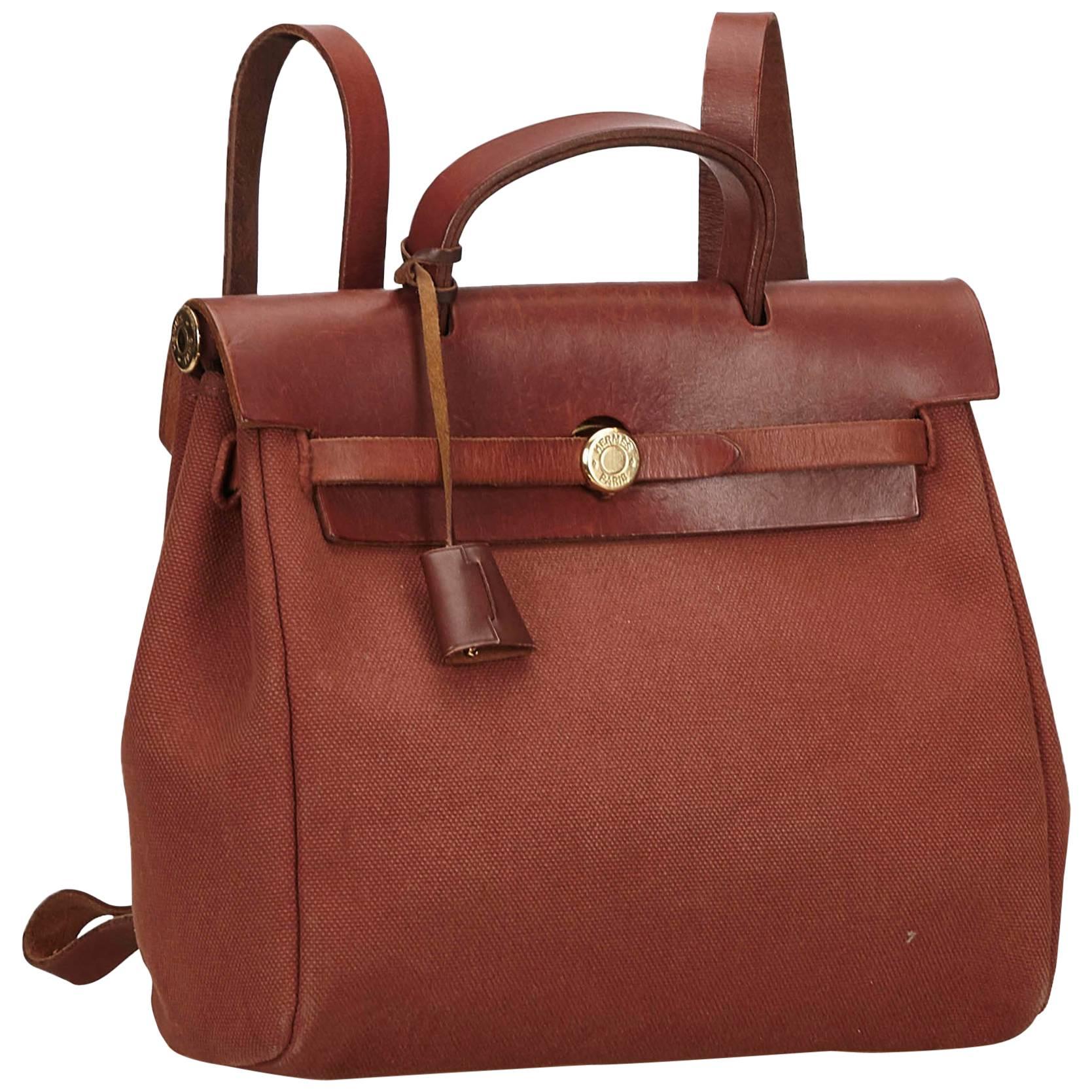 Hermes Brown Canvas and Leather Herbag Backpack