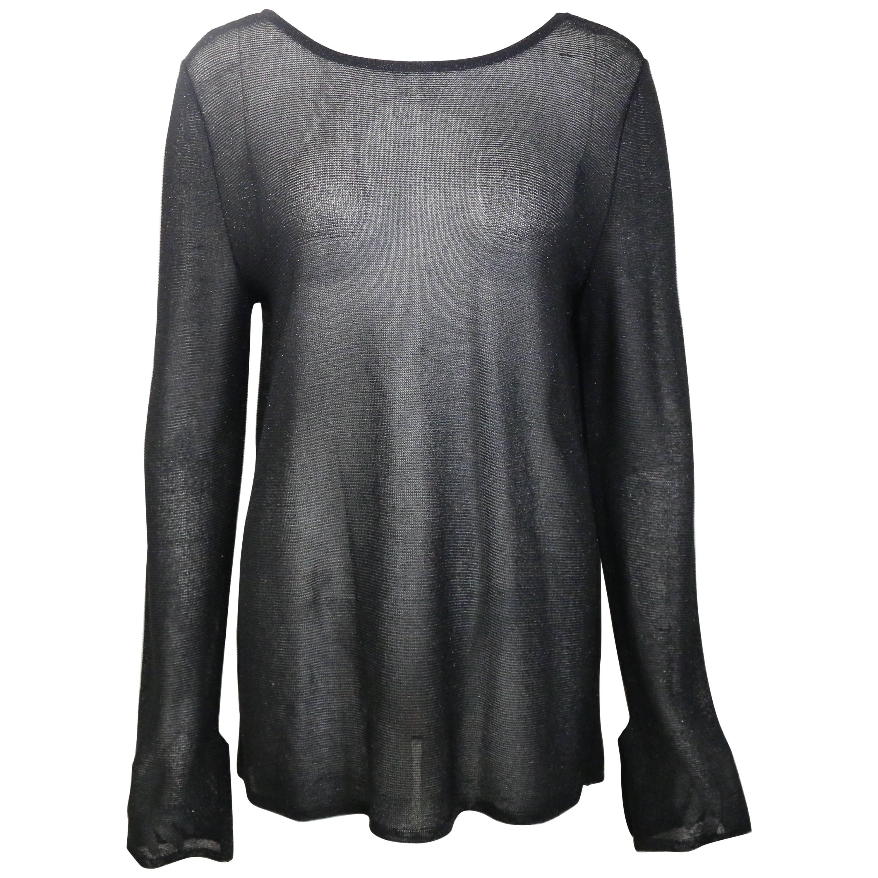 Gucci By Tom Ford Black Glitter See Through Long Sleeves Top 