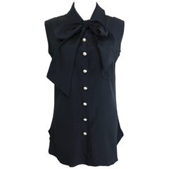 Moschino Couture Black Silk with Smiley Pearl Buttons Sleeveless Top 