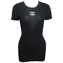 Chanel Black Cotton and Silk Short Sleeves Knitted Top 1