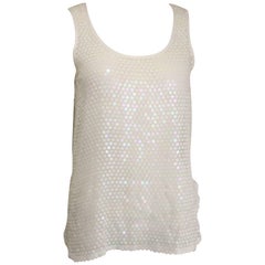 Crisca White Sequins See Through Tank Top