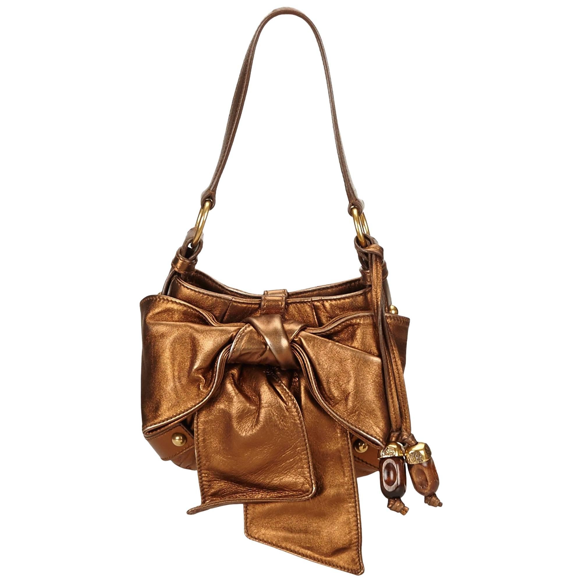 Yves Saint Laurent Bronze Metallic Leather Sac Bow Bag 