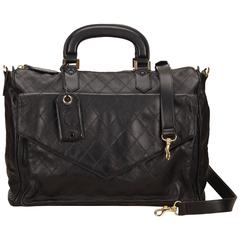 Vintage Chanel Black Leather Matelasse Duffel Bag Shoulder Bag