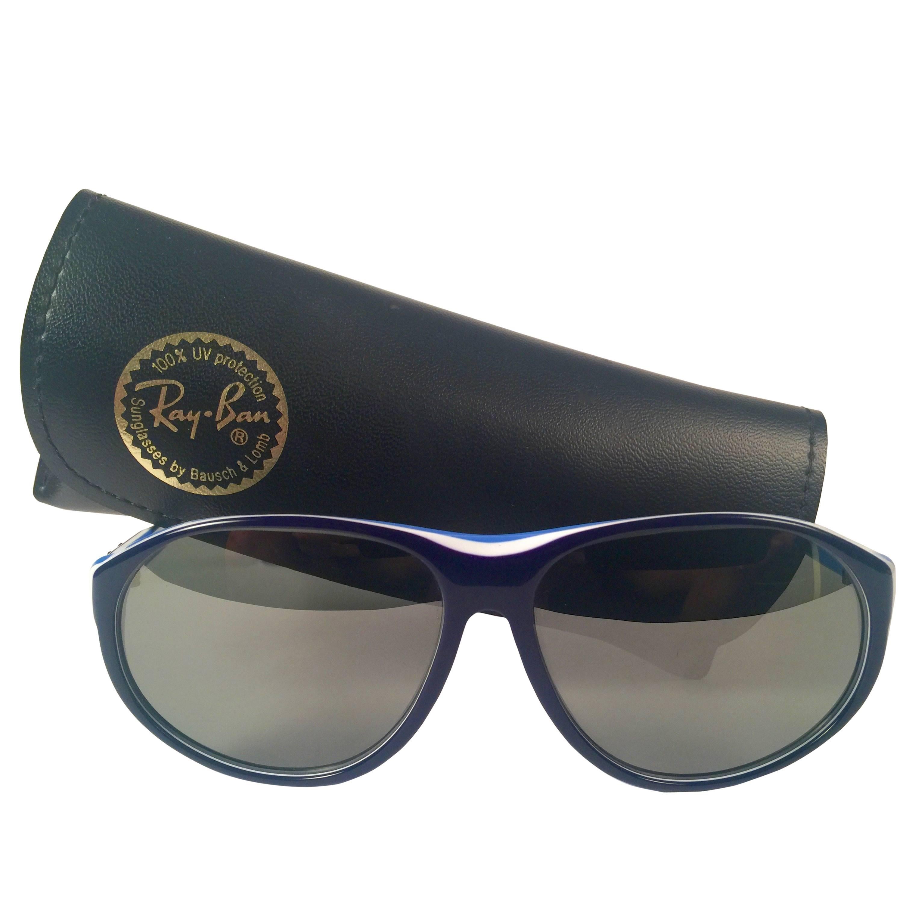 Mint Vintage Ray Ban B&L Arcadia White & Blue Mirror Lenses Sunglasses USA For Sale