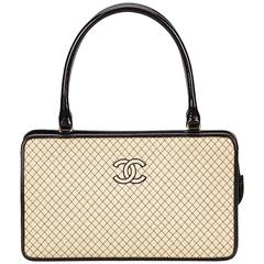 Chanel Ivory and Black Quilted Cotton Handbag 10