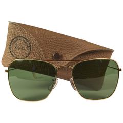 New Vintage Ray Ban Caravan Gold 62MM RB3 Green Lenses 1970's B&L Sunglasses