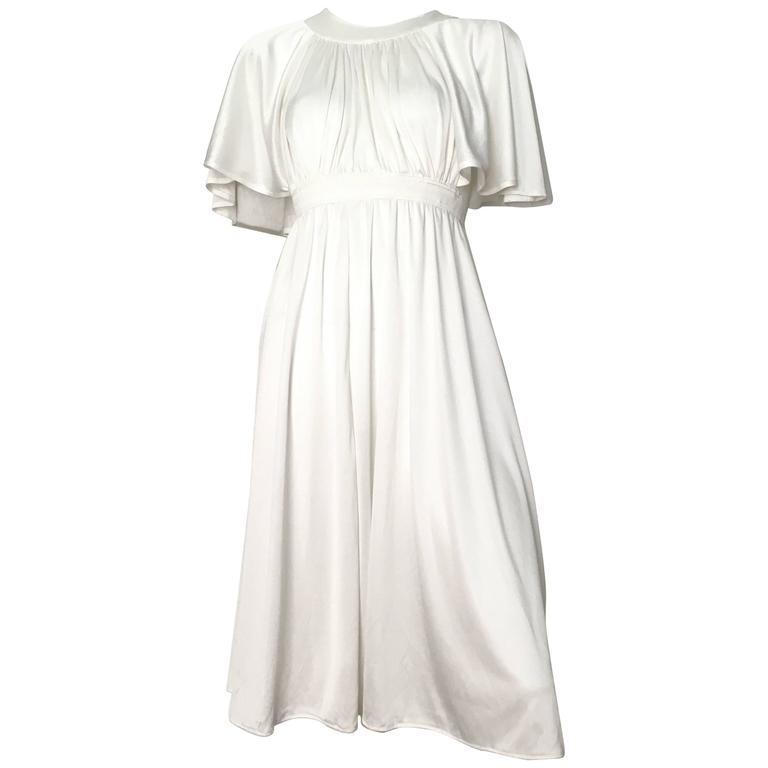 Pierre Cardin 1970s White Jersey Empire Waist Dress with Pockets Size 4 ...