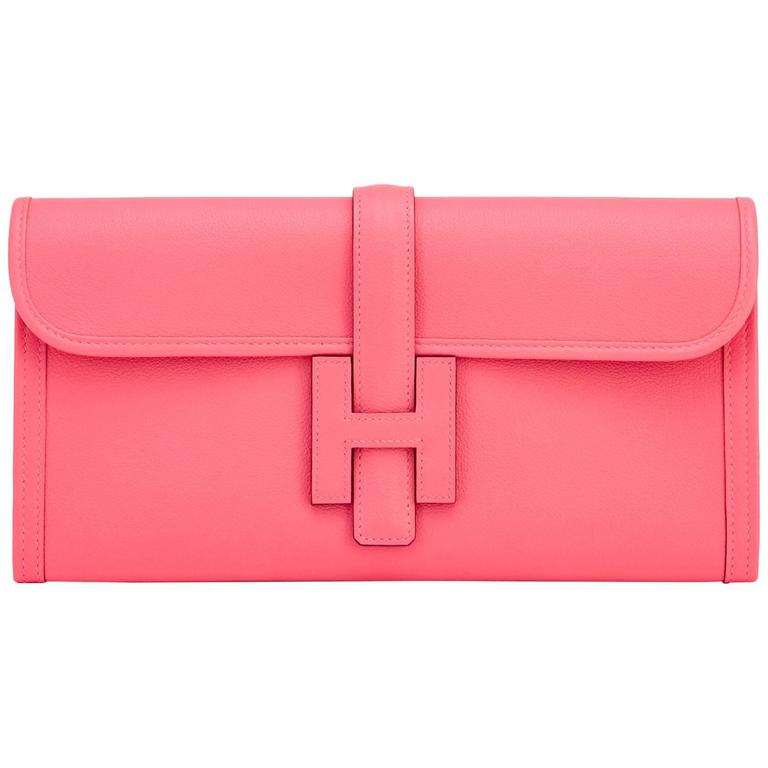Hermes Rose Azalee Jige Elan Evercolor Pink Cutch Bag 29cm at 1stDibs
