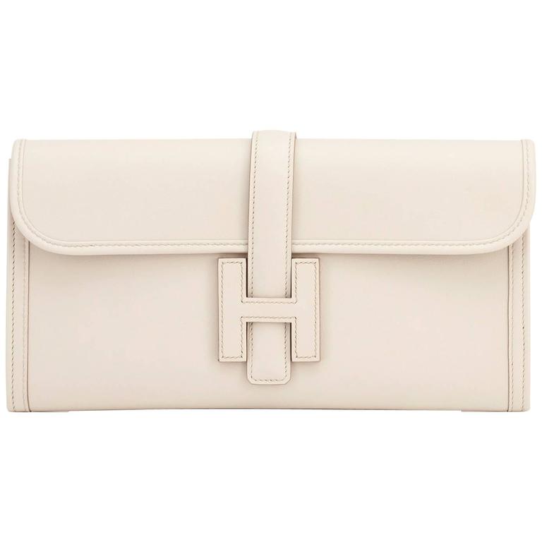 HERMES JIGE Clutch bag chic White EPSOM RARE new at 1stDibs