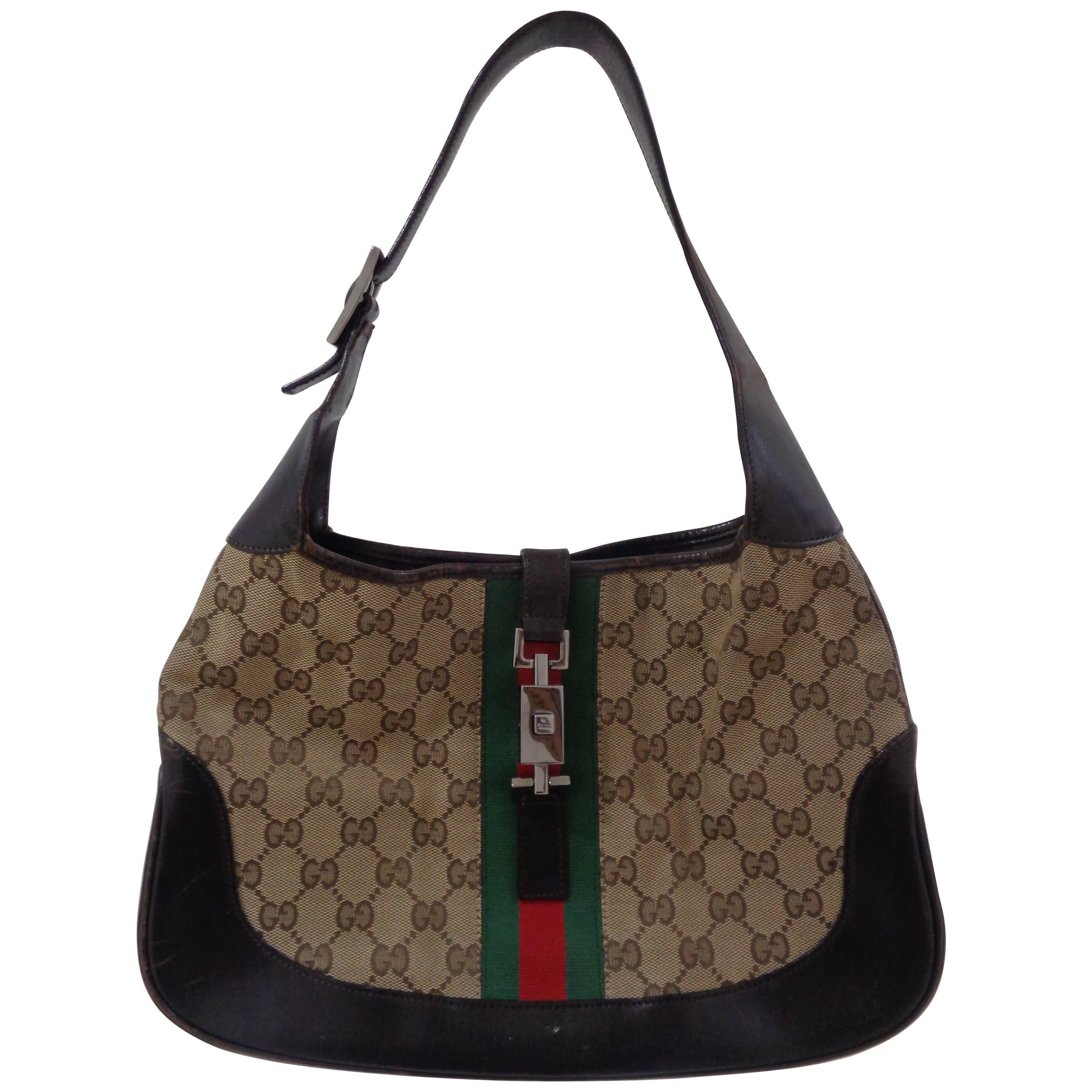 Gucci GG logo brown leather jackie bag