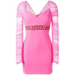 New VERSACE NEON PINK TULLE BODYCON DRESS with CRYSTALS