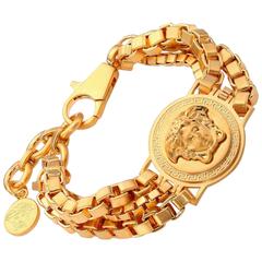 Nouveau Bracelet Medusa Versace en métal plaqué or avec triple chaîne pour hommes