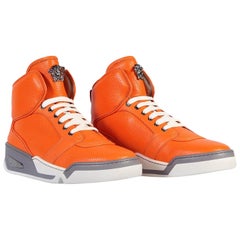 Used New Versace Men's Orange Perforated Leather High-Top Sneakers 