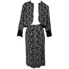 Navy & Tan Vintage Chanel Floral Silk Skirt Set 8