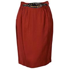 Red Vintage Hermès Belted Skirt 10