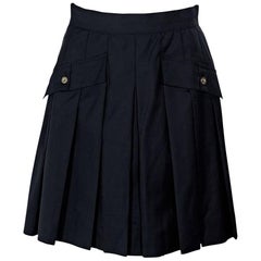 Navy Blue Vintage Chanel Pleated Skirt