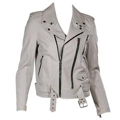 White Saint Laurent Leather Moto Jacket 12