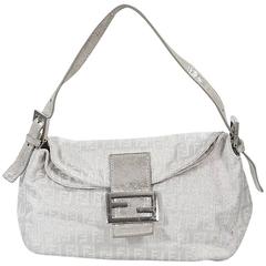 Metallic White Fendi Logo Shoulder Bag