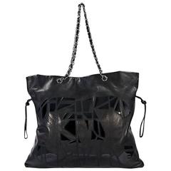 Black Chanel Leather Drawstring Shopper Bag