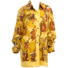 Vintage Hermes Silk Blouse - CONCERTO - motive design by Clerc size L - Like New 8