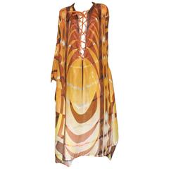 Stunning Emilio Pucci Leather Lace Up Print Maxi Kaftan Dress 8