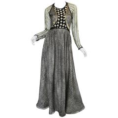 1970s Geoffrey Beene Couture Gold Metallic Lurex & Net Print Dress 11
