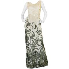 Spectacular 1920s Couture Swirling Gold & Cream Sequin Dress