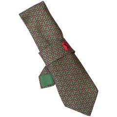 Hermes Green & Red Pin Wheel Print Silk Tie