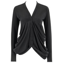 BALENCIAGA A/W 2009 Black Silk Asymmetrical Draped Button Front Blouse Top