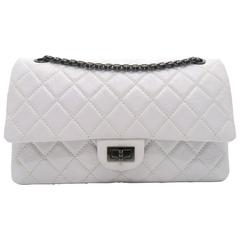 Chanel Double Flap White Quilting Calfskin Leather Silver Metal Shoulder Bag