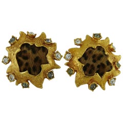 Christian Lacroix Vintage Jewelled Fur Clip-On Earrings