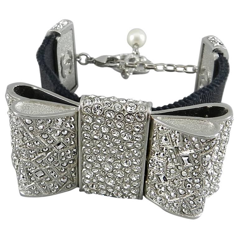 Chanel 13B rhinestone jewelled Bow Bracelet 