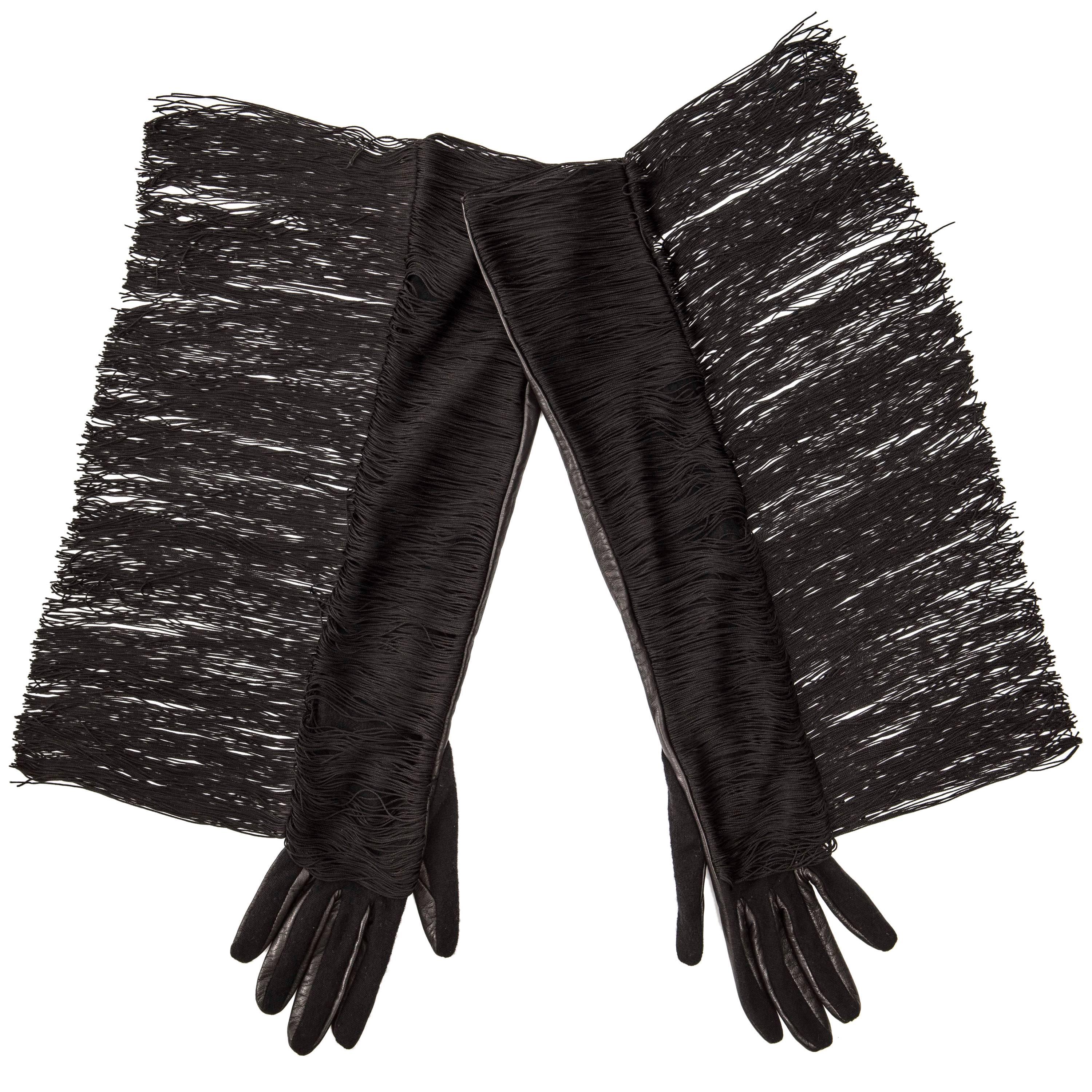 Alber Elbaz for Lanvin Long Black Leather Fringe Gloves, Fall 2014
