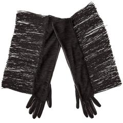 Alber Elbaz Lanvin Long Black Leather Fringe Gloves 5