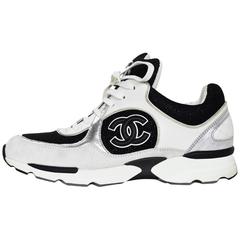 Chanel White & Black Glitter CC Sneakers Sz 38.5 with Box 3