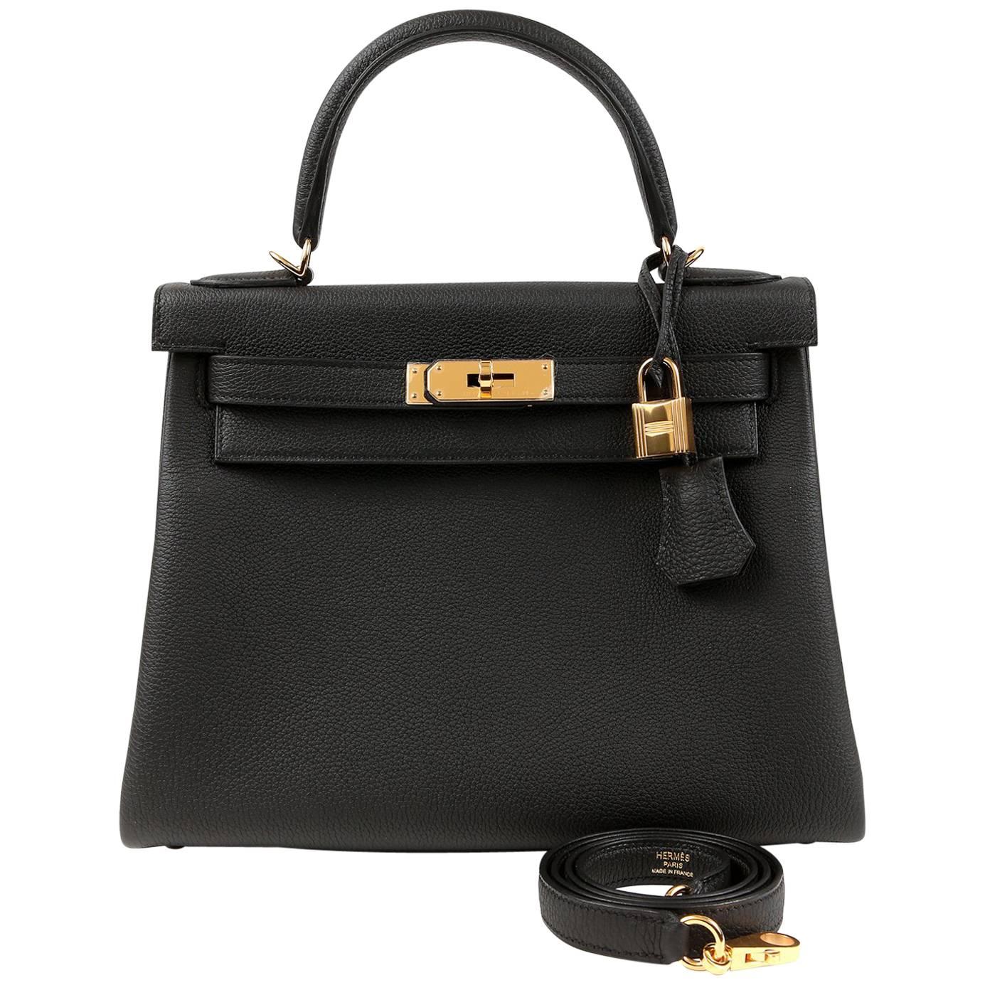 Hermès Black Togo 28 cm Kelly Bag GHW For Sale