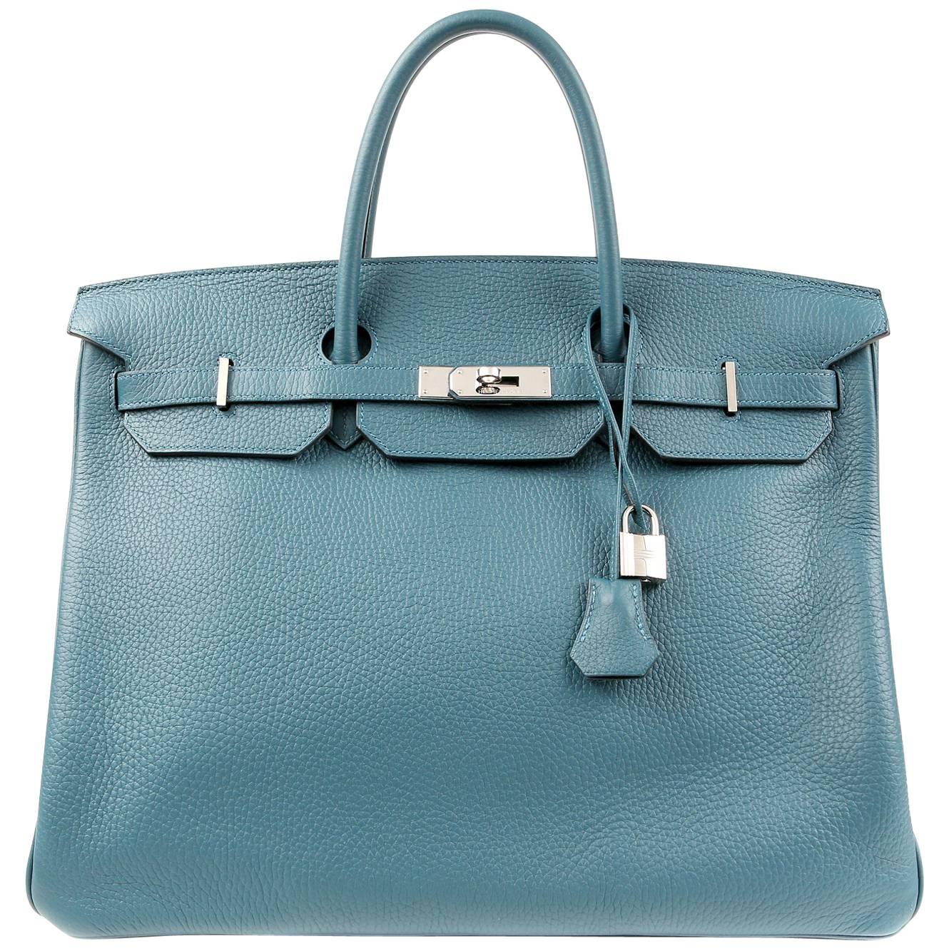 Hermès Blue Colvert Togo 40 cm Birkin Bag PHW