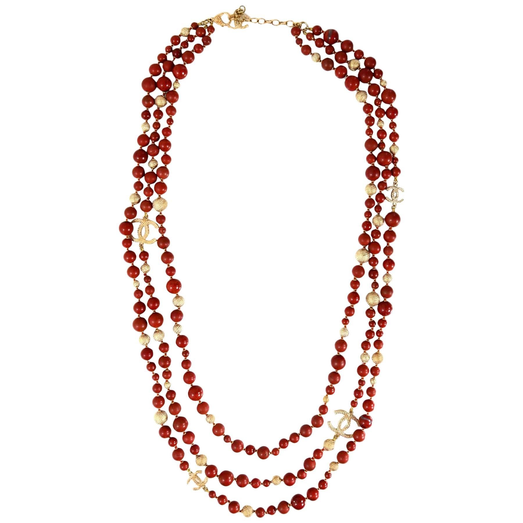 Chanel Pre-Fall '16 Runway Brown Multi-Strand Beaded CC Necklace