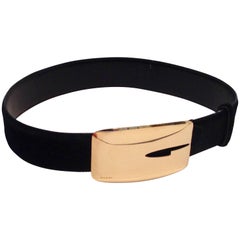 80'S Gucci By Tom Ford Black Pony Hair& Gold Plate Abstract "G" Laser Cut Belt