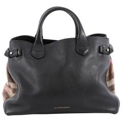 Burberry Banner Convertible Tote Leather and House Check Canvas Medium