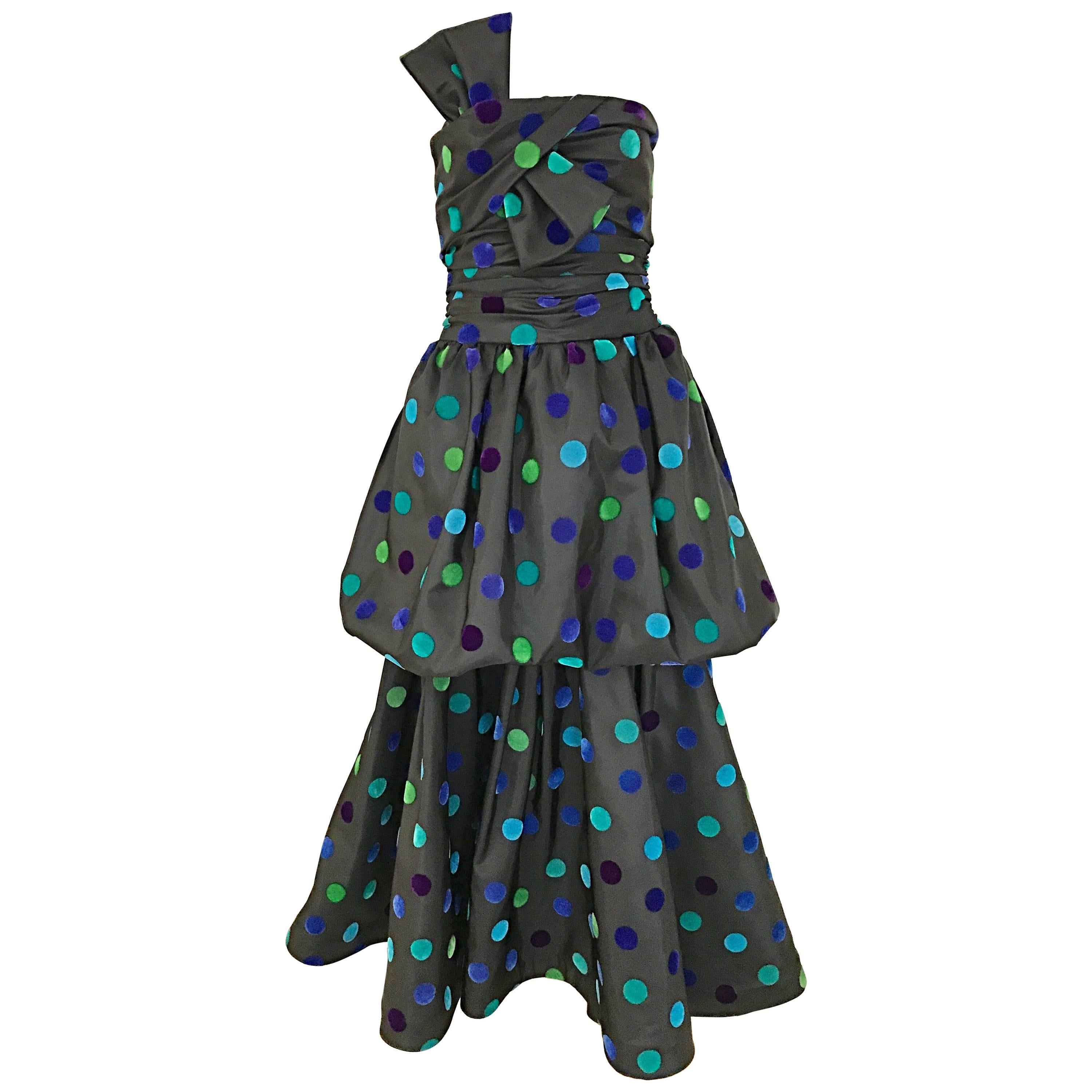 Nina Ricci Vintage Strapless Multi Color Polkadot Gown